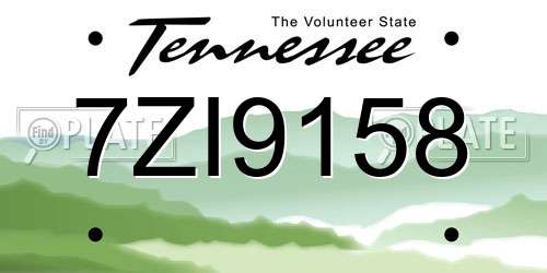 7ZI9158 Tennessee License Plate