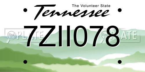 7ZII078 Tennessee License Plate