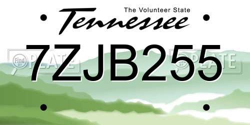 7ZJB255 Tennessee License Plate
