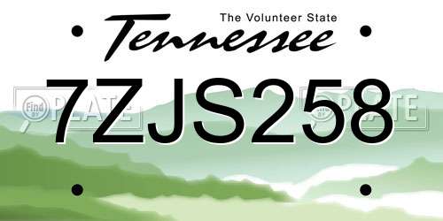 7ZJS258 Tennessee License Plate