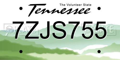 7ZJS755 Tennessee License Plate