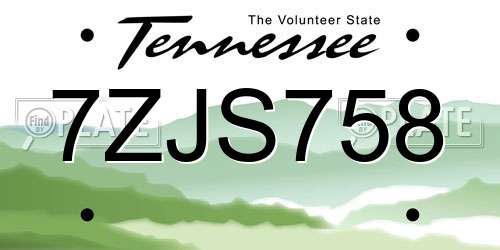 7ZJS758 Tennessee License Plate