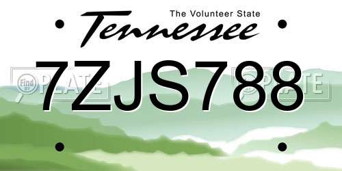 7ZJS788 Tennessee License Plate