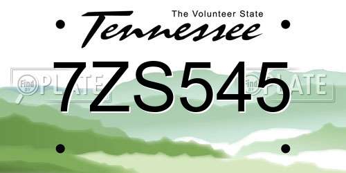 7ZS545 Tennessee License Plate