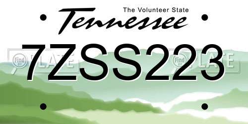 7ZSS223 Tennessee License Plate