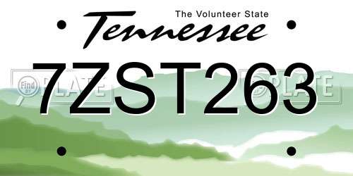 7ZST263 Tennessee License Plate