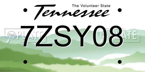 7ZSY08 Tennessee License Plate