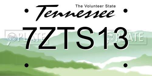 7ZTS13 Tennessee License Plate