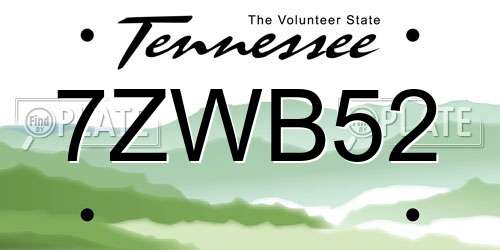 7ZWB52 Tennessee License Plate