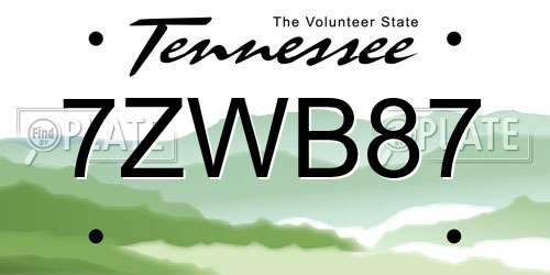 7ZWB87 Tennessee License Plate