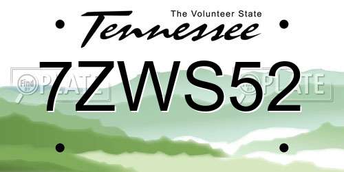 7ZWS52 Tennessee License Plate