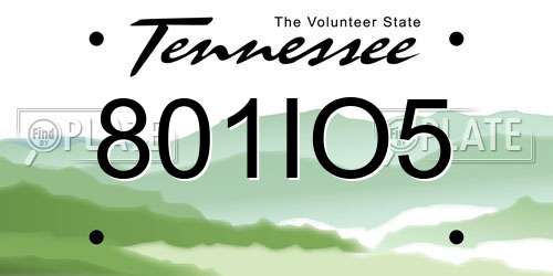 801IO5 Tennessee License Plate