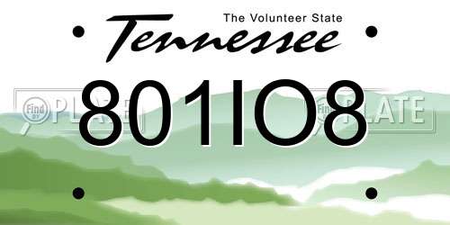 801IO8 Tennessee License Plate
