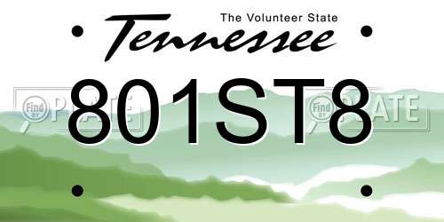 801ST8 Tennessee License Plate