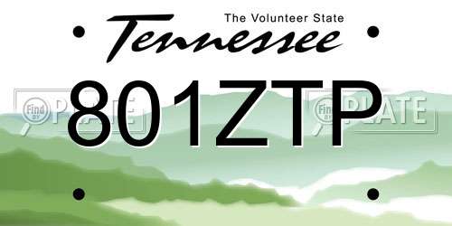 801ZTP Tennessee License Plate