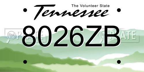 8026ZB Tennessee License Plate