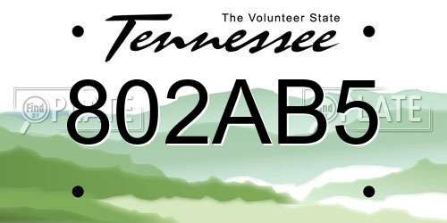 802AB5 Tennessee License Plate