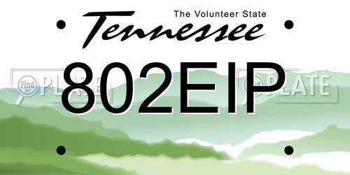 802EIP Tennessee License Plate