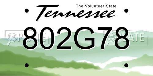 802G78 Tennessee License Plate