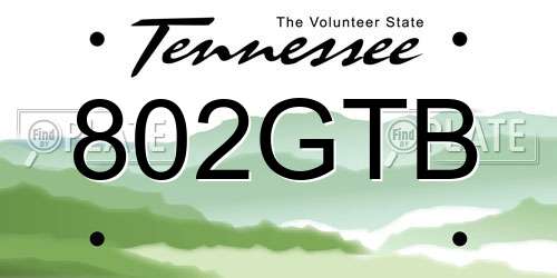 802GTB Tennessee License Plate