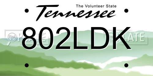 802LDK Tennessee License Plate