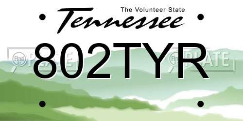 802TYR Tennessee License Plate
