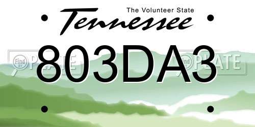 803DA3 Tennessee License Plate
