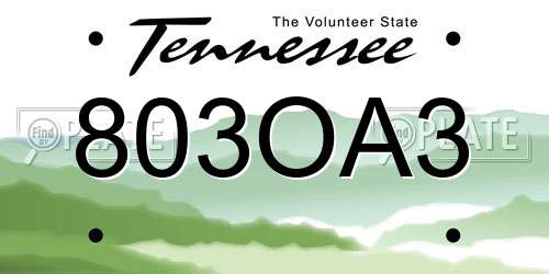 803OA3 Tennessee License Plate