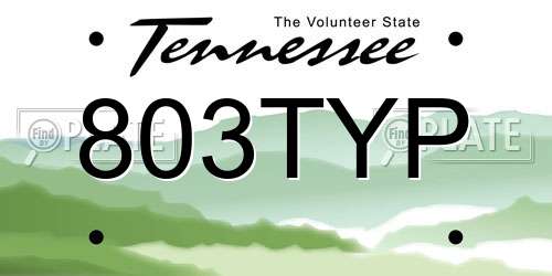 803TYP Tennessee License Plate