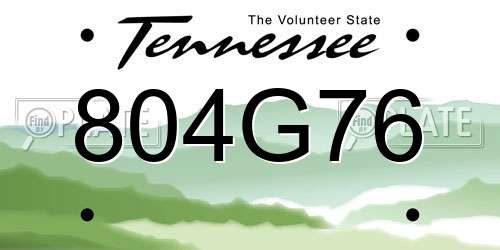 804G76 Tennessee License Plate