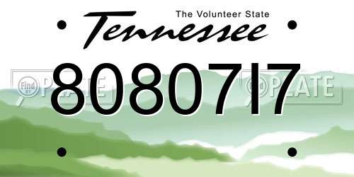 80807I7 Tennessee License Plate
