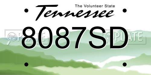 8087SD Tennessee License Plate