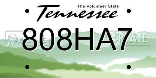 808HA7 Tennessee License Plate