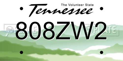808ZW2 Tennessee License Plate