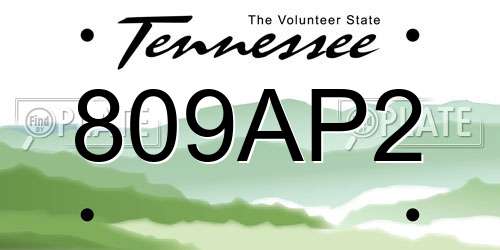 809AP2 Tennessee License Plate