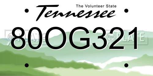 80OG321 Tennessee License Plate