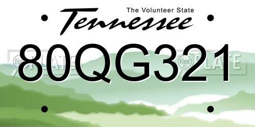 80QG321 Tennessee License Plate