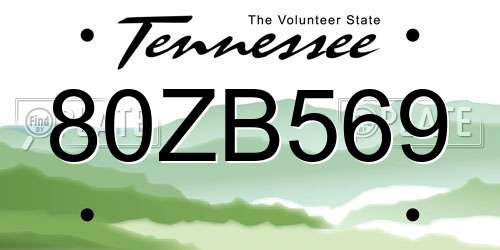 80ZB569 Tennessee License Plate