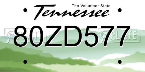 80ZD577 Tennessee License Plate