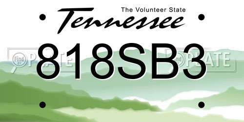 818SB3 Tennessee License Plate