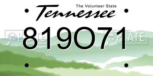 819O71 Tennessee License Plate