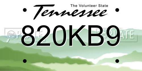 820KB9 Tennessee License Plate