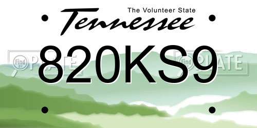 820KS9 Tennessee License Plate