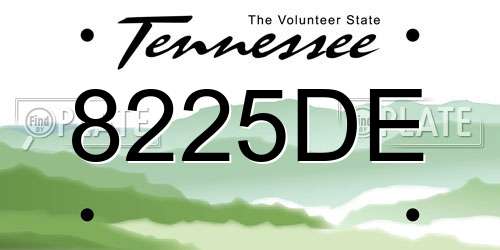8225DE Tennessee License Plate