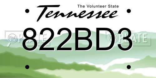 822BD3 Tennessee License Plate