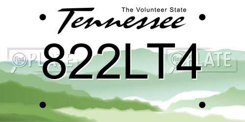 822LT4 Tennessee License Plate