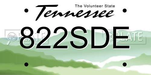 822SDE Tennessee License Plate