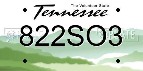 822SO3 Tennessee License Plate