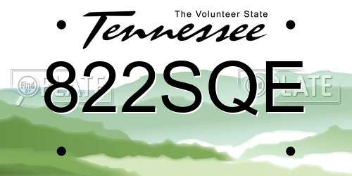822SQE Tennessee License Plate