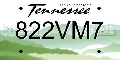 822VM7 Tennessee License Plate